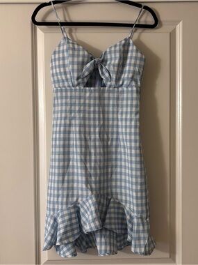 Forever 21 blue gingham ruffle mini dress size S
